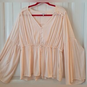 Anthropologie Ro & DE Pink Long Sleeve Ruffled Blouse Sz L